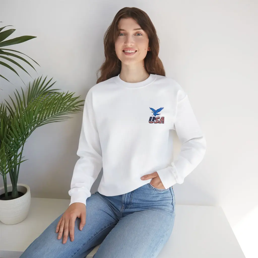 USA Eagle Unisex Crewneck Sweatshirt – "Embroidered Sweatshirt" (White)