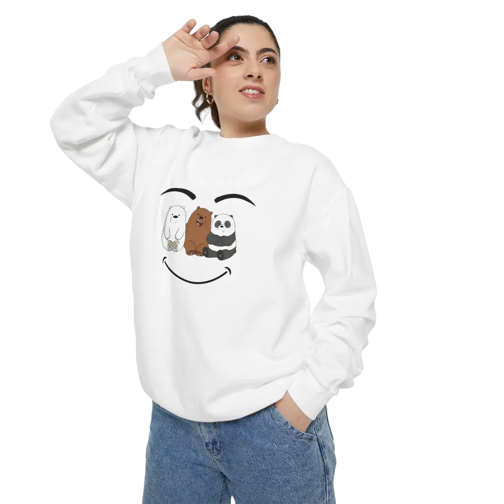 Smiley bear Faces Unisex Garment-Dyed Sweatshirt - Cozy & Fun