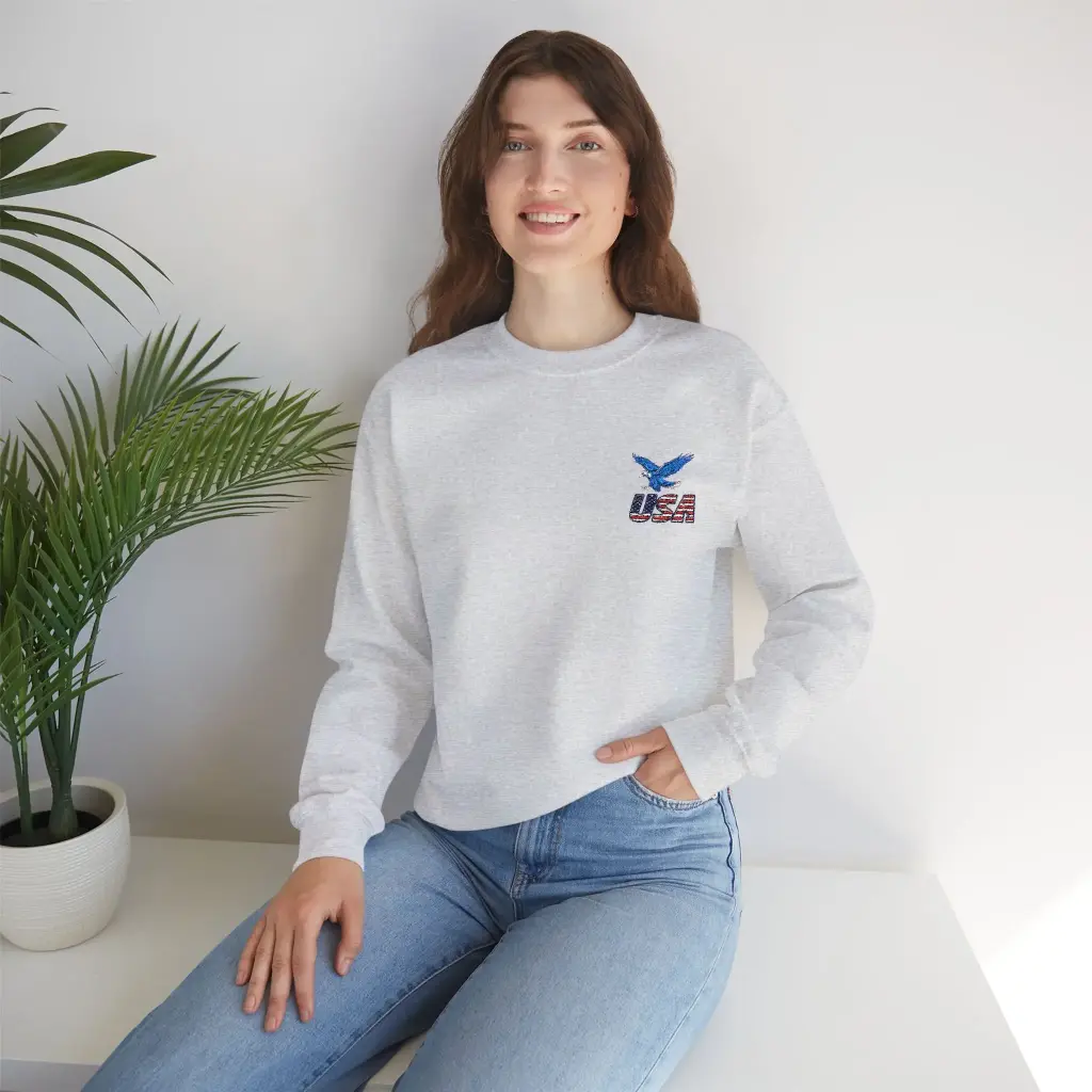 USA Eagle Unisex Crewneck Sweatshirt – "Embroidered Sweatshirt" (ash))
